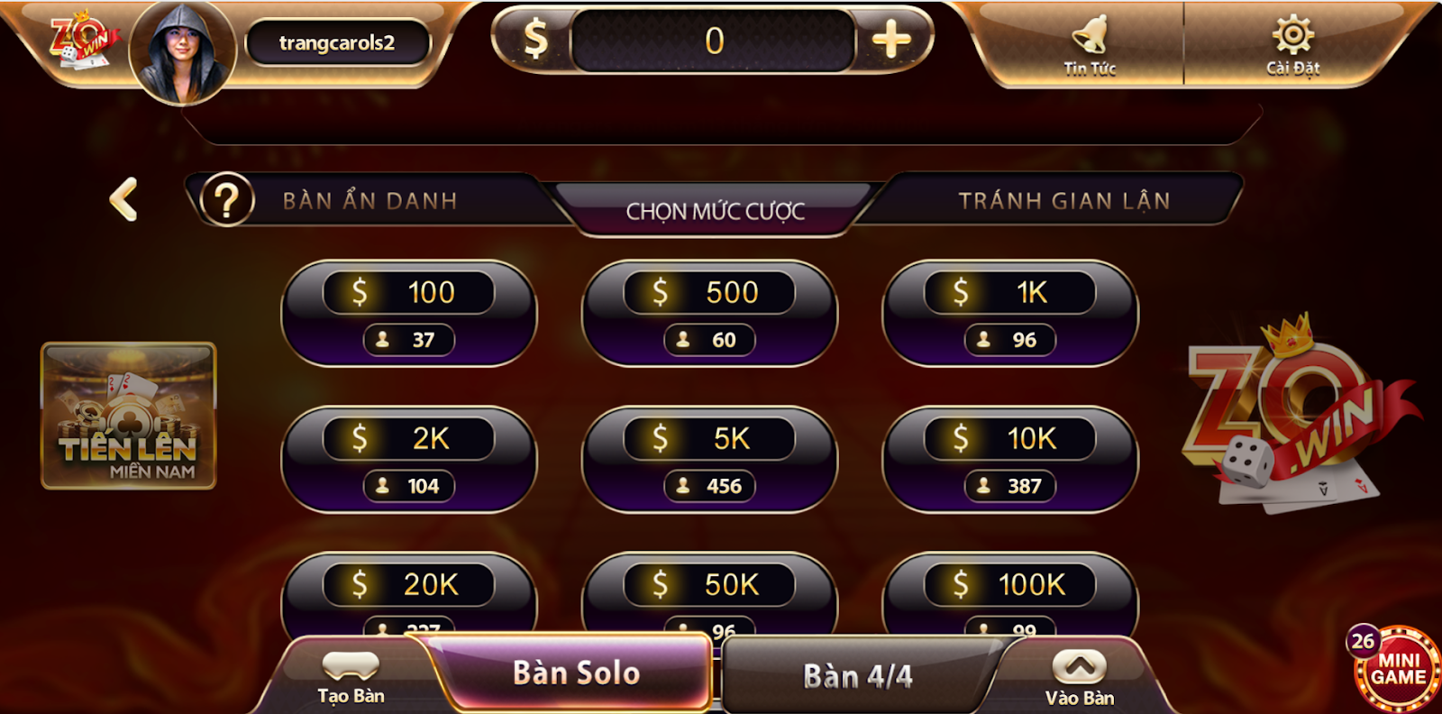 Game b&agrave;i đổi thưởng Zowin quen thuộc